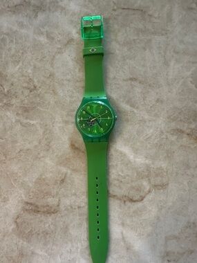 Swatch Green Transparent Dial Silicone Strap Watch